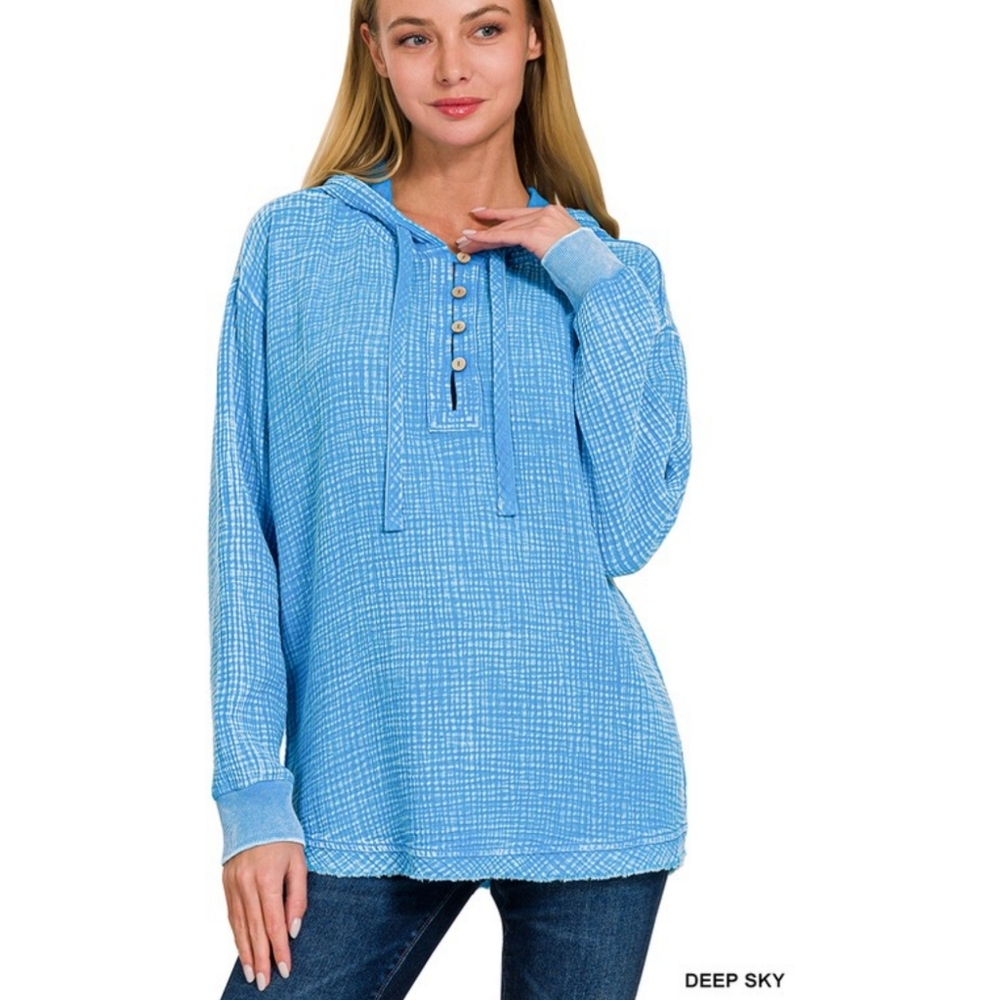 New Zenana Acid Wash Hooded Top